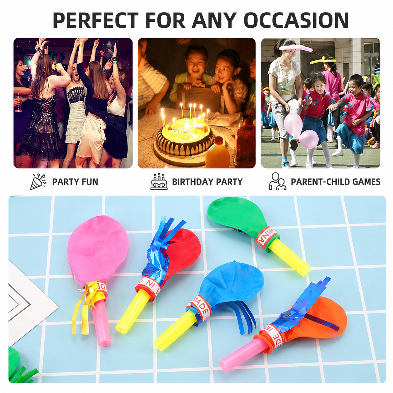 40 Piece Party Whistle and Blowout Set - 20 Whistle Balloons and 20 Party Blowers, Colourful Noise Makers for Birthdays, Celebrations and Party Bags