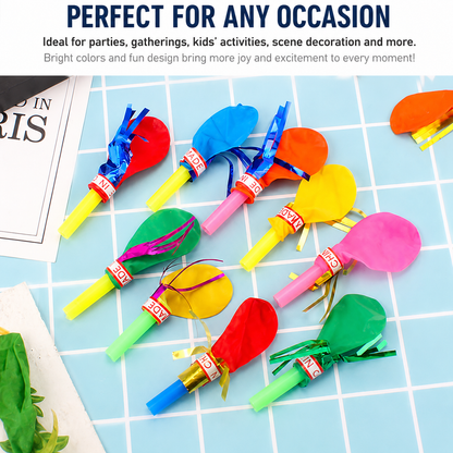 40 Piece Party Whistle and Blowout Set - 20 Whistle Balloons and 20 Party Blowers, Colourful Noise Makers for Birthdays, Celebrations and Party Bags