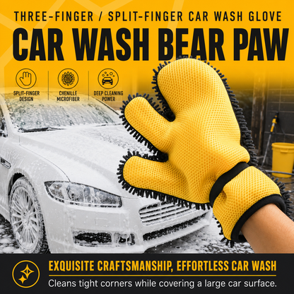 Half Bear Paw Car Wash Glove Chenille Microfiber Cleaning Mitt Soft Scratch-Free Auto Wash Mitt Flexible Split Finger Car Cleaning Glove for Car Body Wheels Windows Interior Exterior, 1 Piece