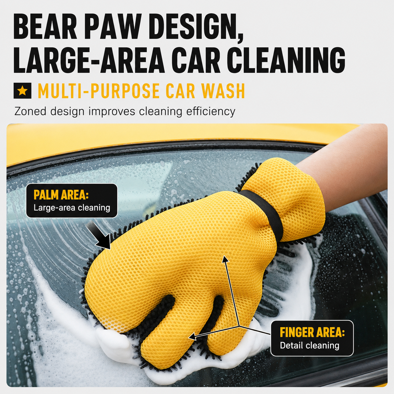 Half Bear Paw Car Wash Glove Chenille Microfiber Cleaning Mitt Soft Scratch-Free Auto Wash Mitt Flexible Split Finger Car Cleaning Glove for Car Body Wheels Windows Interior Exterior, 1 Piece
