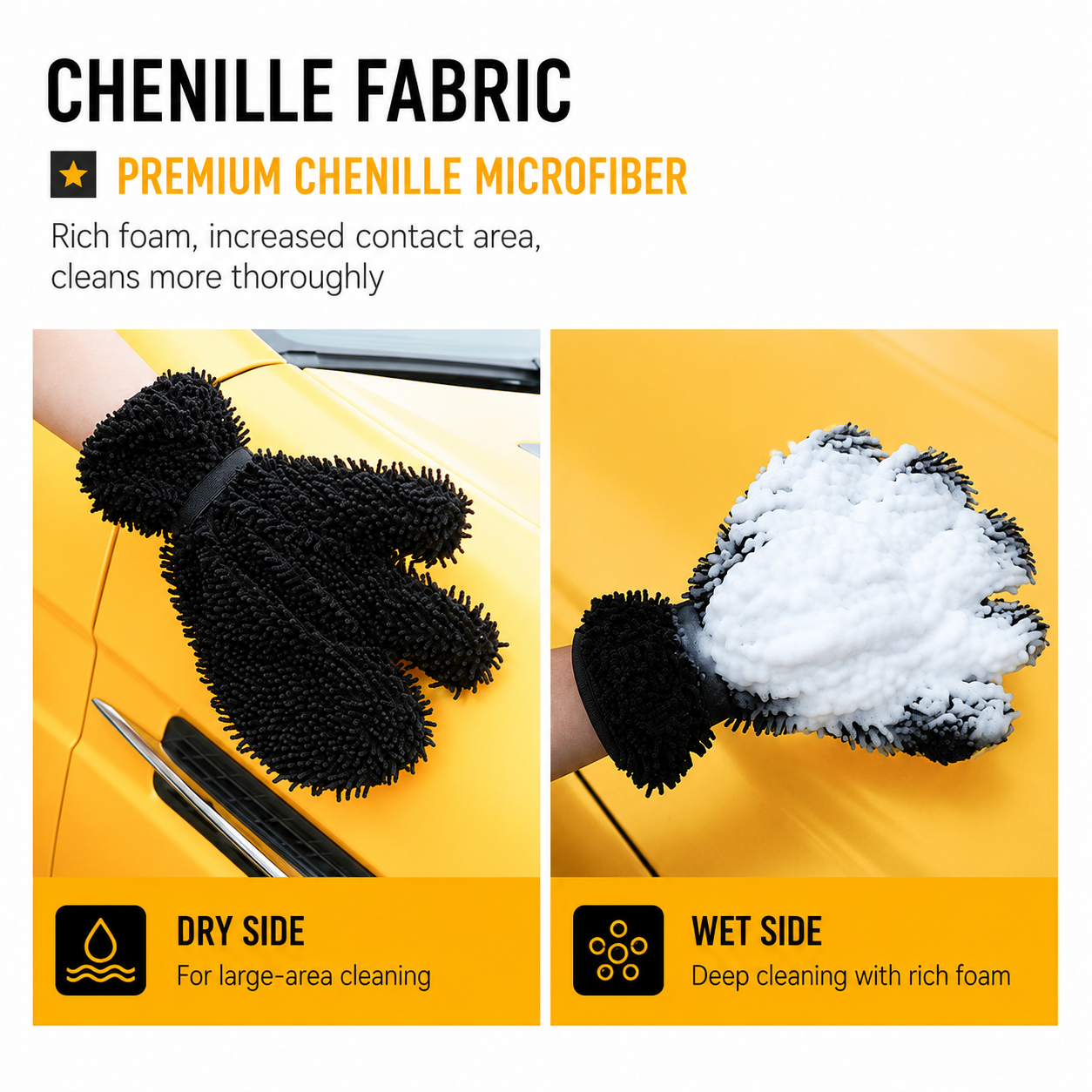 Half Bear Paw Car Wash Glove Chenille Microfiber Cleaning Mitt Soft Scratch-Free Auto Wash Mitt Flexible Split Finger Car Cleaning Glove for Car Body Wheels Windows Interior Exterior, 1 Piece