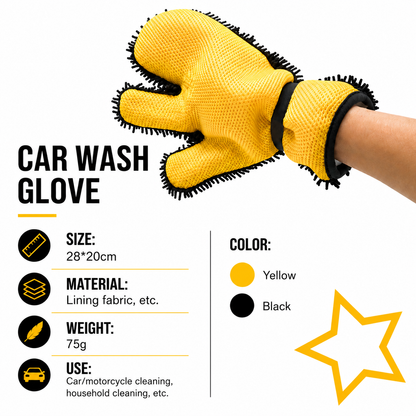 Half Bear Paw Car Wash Glove Chenille Microfiber Cleaning Mitt Soft Scratch-Free Auto Wash Mitt Flexible Split Finger Car Cleaning Glove for Car Body Wheels Windows Interior Exterior, 1 Piece