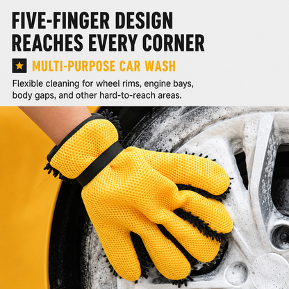 Five Finger Car Wash Glove Chenille Microfiber Cleaning Mitt Soft Scratch-Free Auto Wash Glove Breathable Mesh Wash Mitt with Elastic Wrist Strap for Cars Wheels Windows Motorcycle, 1 Piece