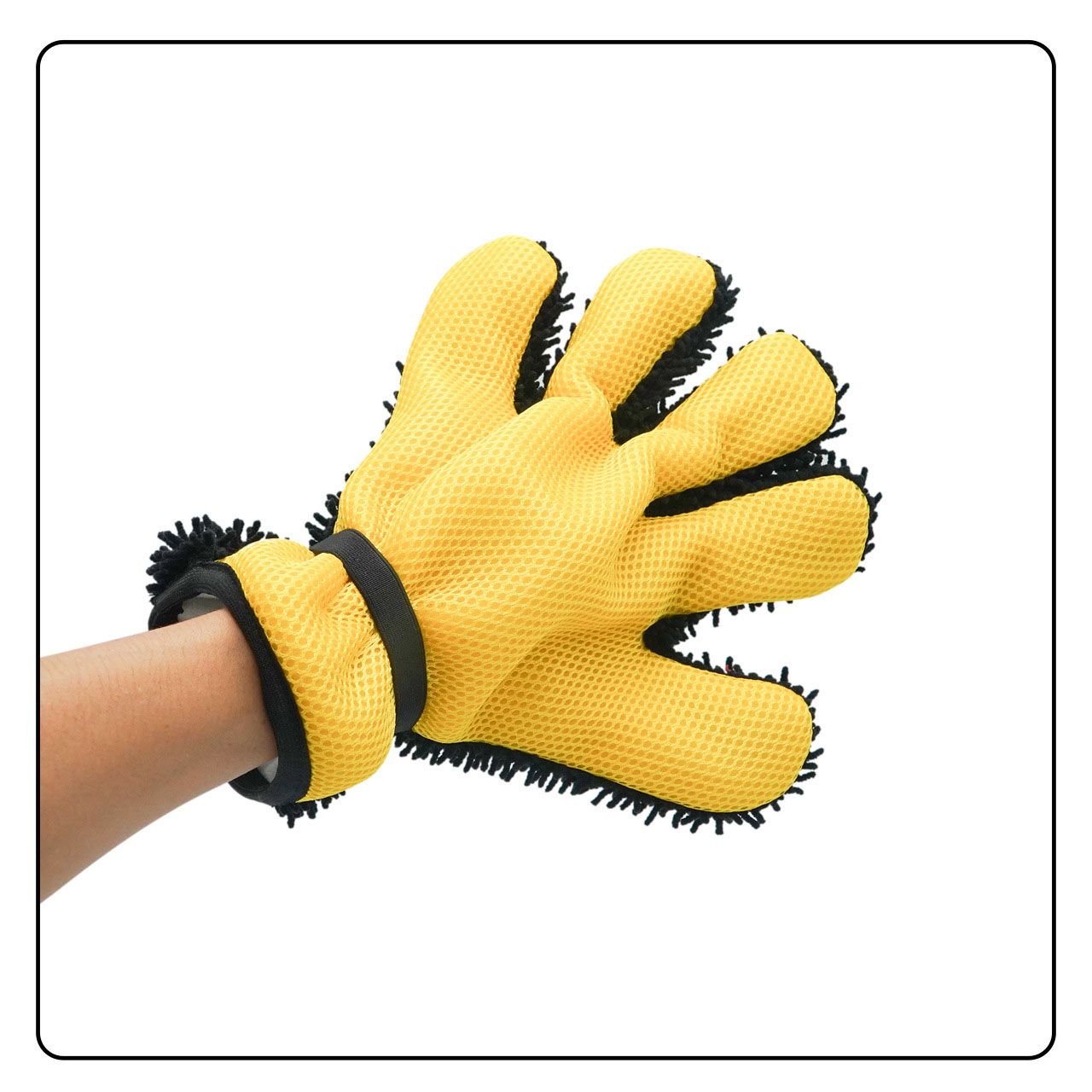 Five Finger Car Wash Glove Chenille Microfiber Cleaning Mitt Soft Scratch-Free Auto Wash Glove Breathable Mesh Wash Mitt with Elastic Wrist Strap for Cars Wheels Windows Motorcycle, 1 Piece