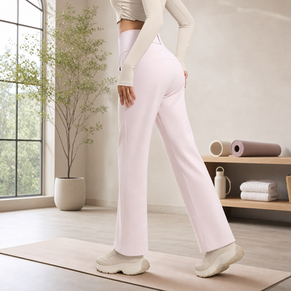 Pink Women's High Waisted Straight Leg Yoga Pants (M size)- Spandex Activewear with Peach Shape Back Detail, Rear Waist Pocket and Relaxed Fit for Pilates and Casual Wear