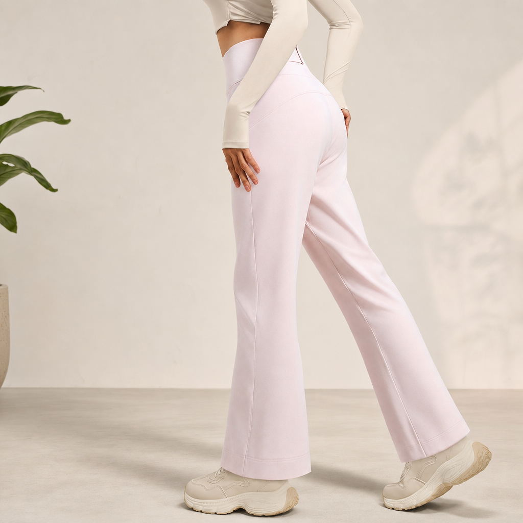 Pink Women's High Waisted Straight Leg Yoga Pants (XXL size)- Spandex Activewear with Peach Shape Back Detail, Rear Waist Pocket and Relaxed Fit for Pilates and Casual Wear