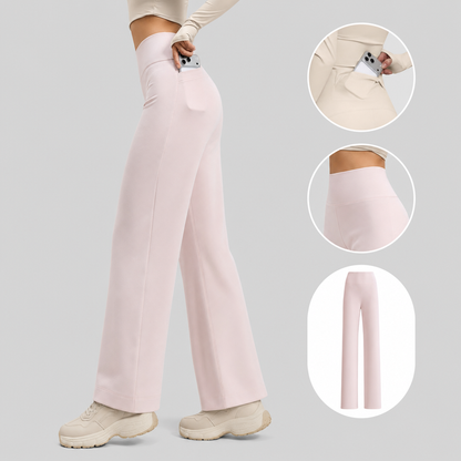 Pink Women's High Waisted Straight Leg Yoga Pants (XXL size)- Spandex Activewear with Peach Shape Back Detail, Rear Waist Pocket and Relaxed Fit for Pilates and Casual Wear