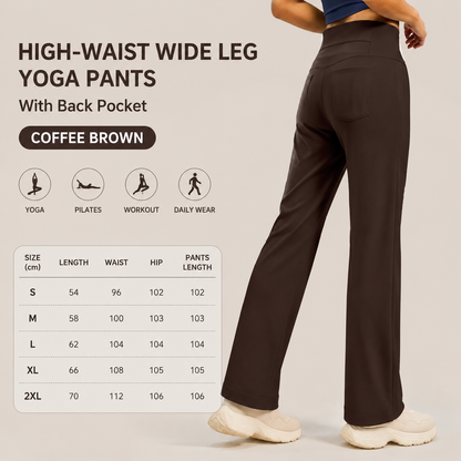 Women's High Waisted Straight Leg Yoga Pants (XXL size) - Coffee Brown, Relaxed Full Length Fit with Rear Waist Pocket for Yoga, Pilates, Walking and Everyday Athleisure