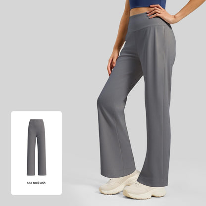 Women's High Waist Yoga Pants (XL size)- Grey Loose Straight Leg Full Length Trousers with Rear Waist Pocket for Pilates, Studio Workouts, Lounging and Casual Wear