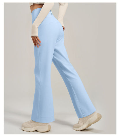 Women's High Waist Yoga Pants (M size)- Blue Loose Straight Leg Full Length Trousers with Rear Waist Pocket for Pilates, Studio Workouts, Lounging and Casual Wear