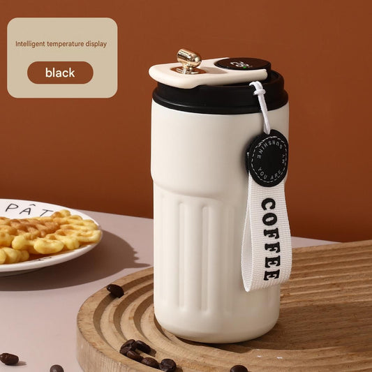 Smart Coffee Tumbler(Black lid) 450ml Vacuum Insulated Travel Mugwith Temperature Display Leakproof Coffee Cup Portable Thermal Water Bottle for Office School Car Travel Home