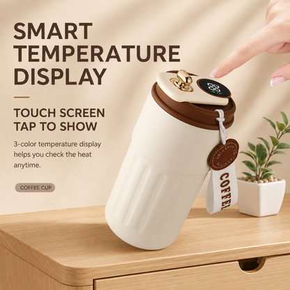 Smart Coffee Tumbler(Gradient Green) 450ml Vacuum Insulated Travel Mugwith Temperature Display Leakproof Coffee Cup Portable Thermal Water Bottle for Office School Car Travel Home