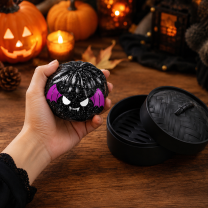 (Black Mini Bread) Halloween Slow-Rebound Soft Mini Bread Toy, 8.5cm, Stress-Relieving Squeeze Toy, Soft Food-Shaped Sensory Decompression Toy, with Storage Basket, Suitable for Teenagers and Adults, Party Gift
