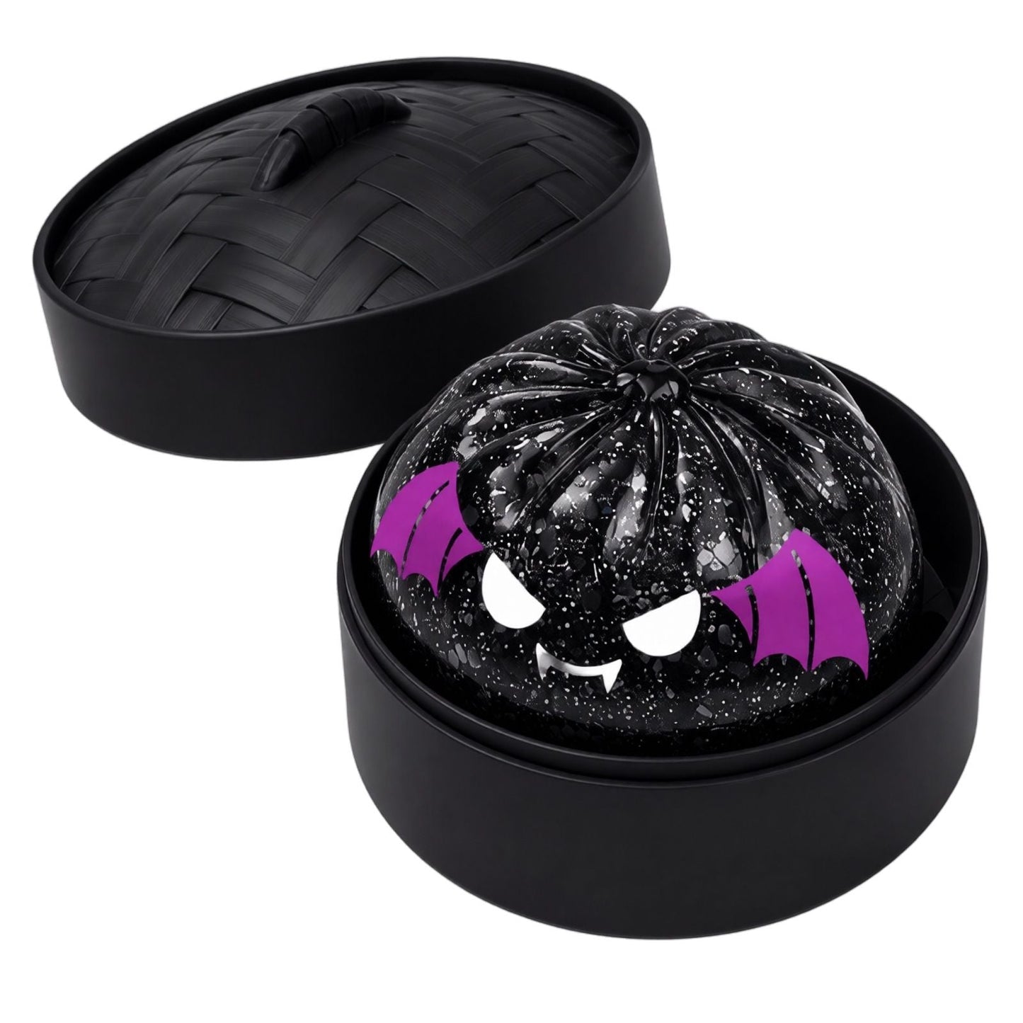(Black Mini Bread) Halloween Slow-Rebound Soft Mini Bread Toy, 8.5cm, Stress-Relieving Squeeze Toy, Soft Food-Shaped Sensory Decompression Toy, with Storage Basket, Suitable for Teenagers and Adults, Party Gift