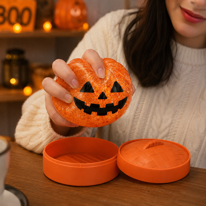 (Orange pumpkin buns) Halloween Slow-Rebound Soft Mini Bread Toy, 8.5cm, Stress-Relieving Squeeze Toy, Soft Food-Shaped Sensory Decompression Toy, with Storage Basket, Suitable for Teenagers and Adults, Party Gift