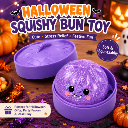 (Purple Crystal Buns) Halloween Slow-Rebound Soft Mini Bread Toy, 8.5cm, Stress-Relieving Squeeze Toy, Soft Food-Shaped Sensory Decompression Toy, with Storage Basket, Suitable for Teenagers and Adults, Party Gift