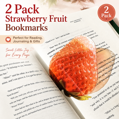 2PCS Cute Strawberry Acrylic Bookmarks Fruit Transparent Reading Bookmarks Aesthetic Page Markers for Book Lovers Students Teachers Reading Gifts