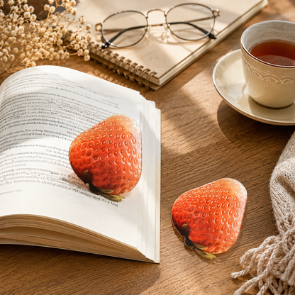 2PCS Cute Strawberry Acrylic Bookmarks Fruit Transparent Reading Bookmarks Aesthetic Page Markers for Book Lovers Students Teachers Reading Gifts