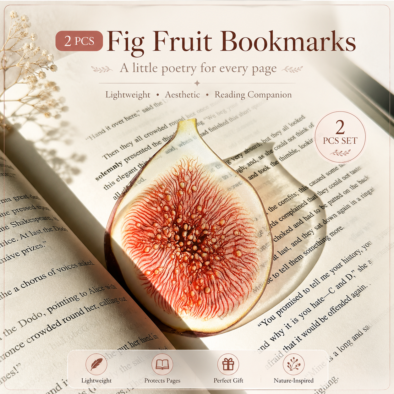 2PCS Cute Figs Acrylic Bookmarks Fruit Transparent Reading Bookmarks Aesthetic Page Markers for Book Lovers Students Teachers Reading Gifts