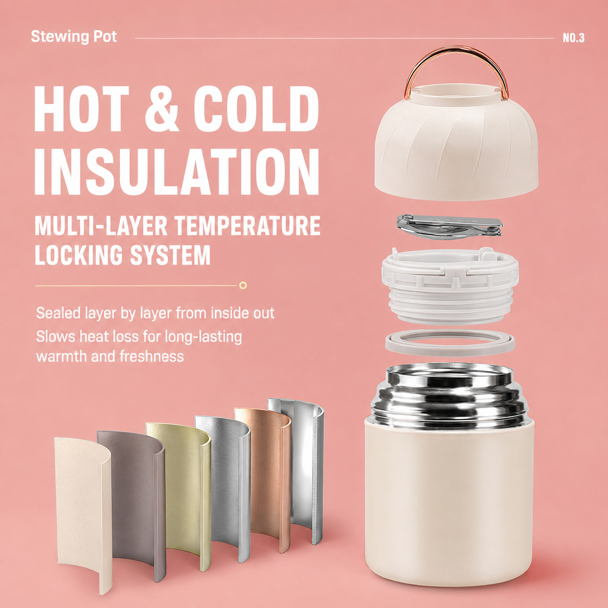 White 850ml Thermal Food Jar with Spoon Portable Insulated Lunch Container Vacuum Soup Cup Leakproof Food Flask for Office Travel Camping Stew Rice Porridge Meal Prep