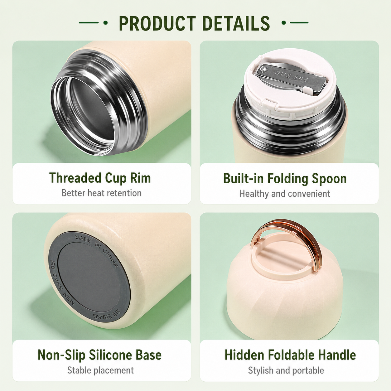 White 850ml Thermal Food Jar with Spoon Portable Insulated Lunch Container Vacuum Soup Cup Leakproof Food Flask for Office Travel Camping Stew Rice Porridge Meal Prep