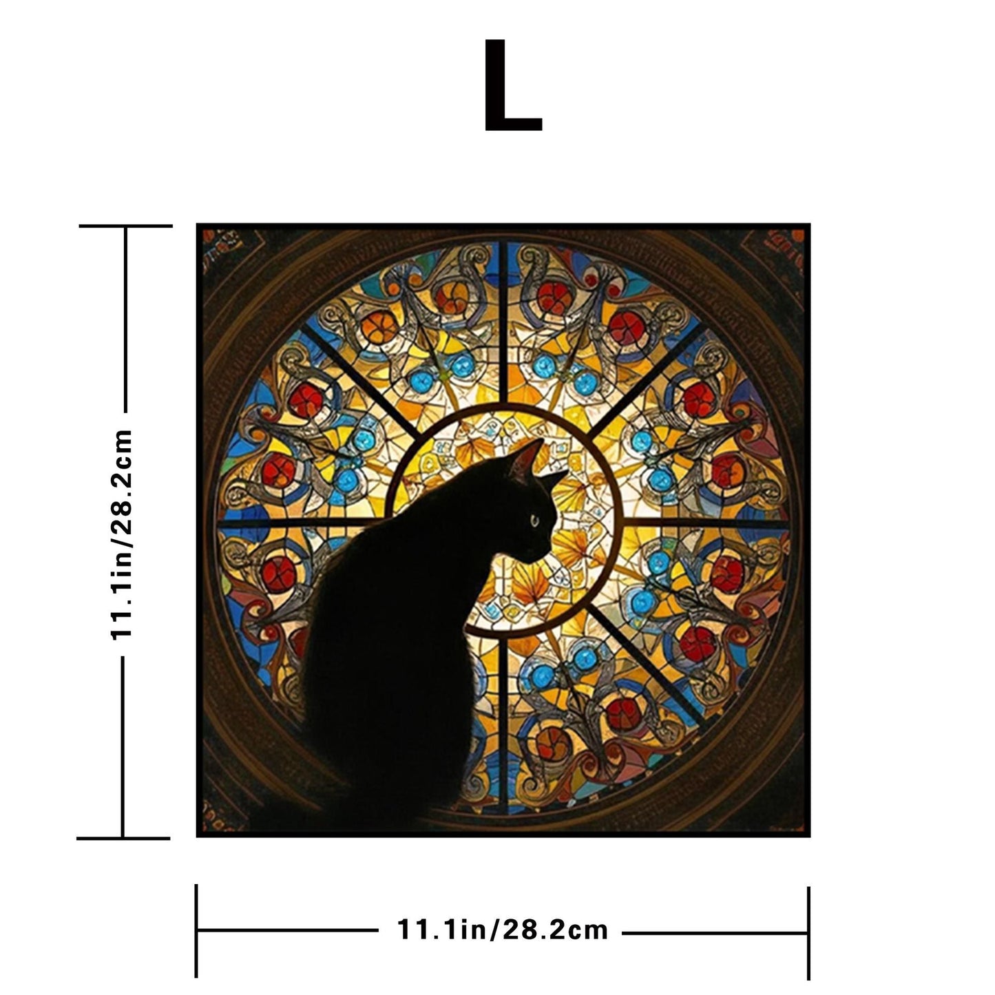 L size Cat Stained Glass Wooden Puzzle Irregular Shaped Jigsaw Puzzle High Difficulty Wooden Brain Teaser Cathedral Black Cat Mosaic Puzzle Gift for Puzzle Lovers Home Decor