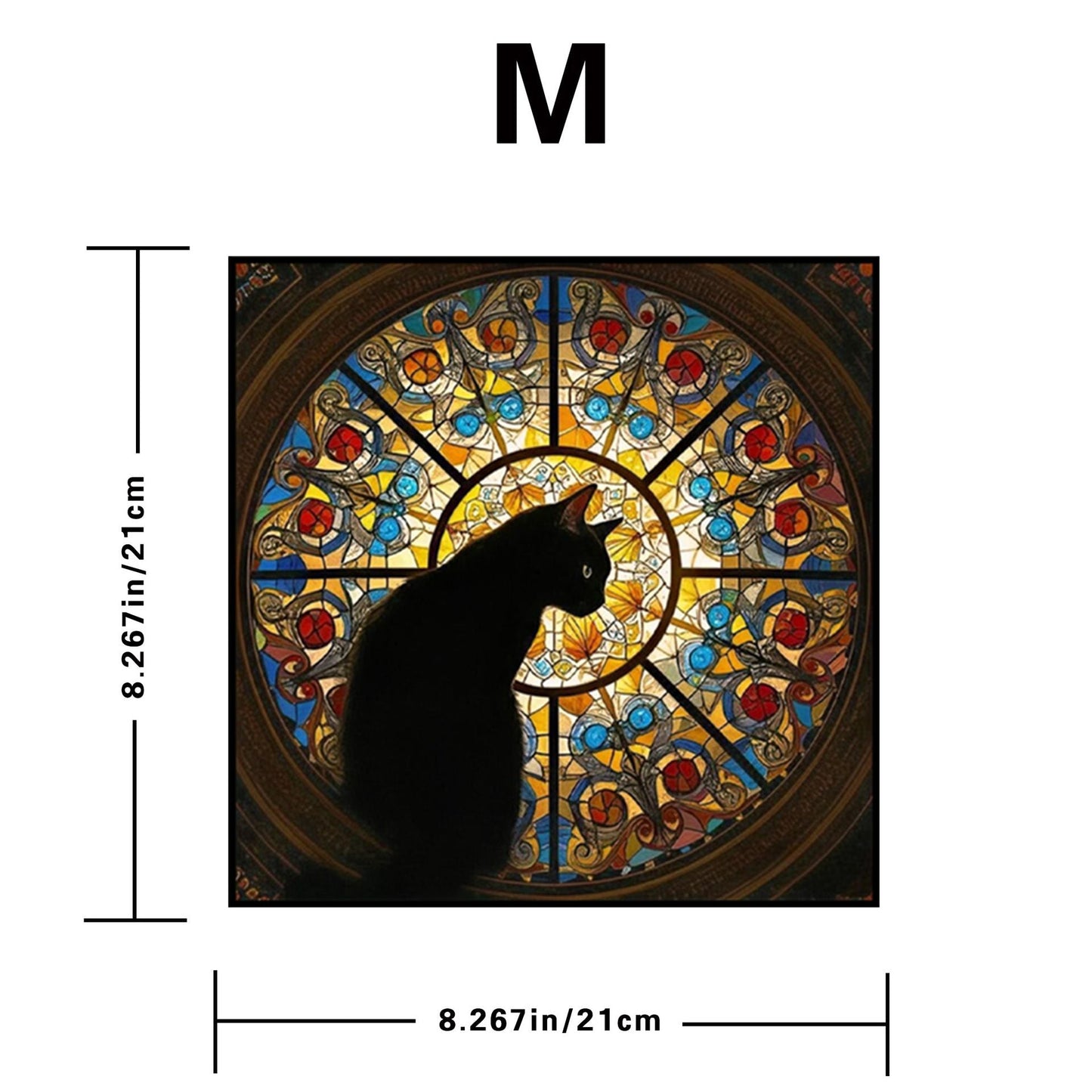 M size Cat Stained Glass Wooden Puzzle Irregular Shaped Jigsaw Puzzle High Difficulty Wooden Brain Teaser Cathedral Black Cat Mosaic Puzzle Gift for Puzzle Lovers Home Decor
