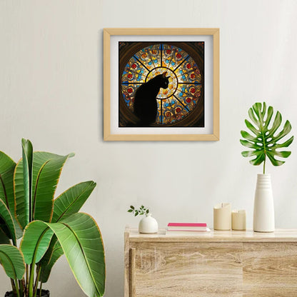 M size Cat Stained Glass Wooden Puzzle Irregular Shaped Jigsaw Puzzle High Difficulty Wooden Brain Teaser Cathedral Black Cat Mosaic Puzzle Gift for Puzzle Lovers Home Decor