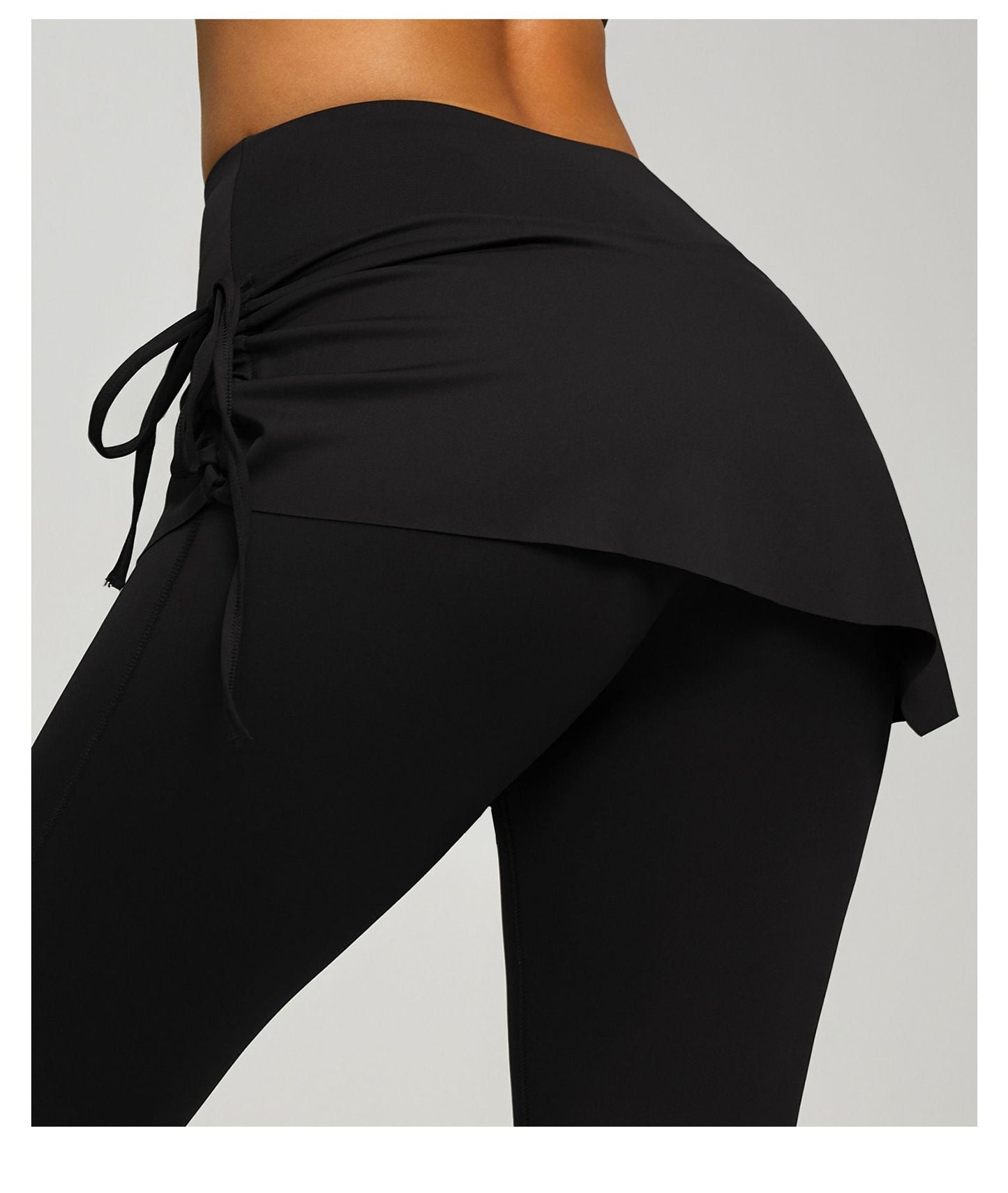 Women's High Waist Skirted Flare Yoga Pants with Adjustable Ruched Drawstring (M size)- Black Faux Two Piece Bootcut Leggings for Pilates, Gym Workout, Running, Dance and Everyday Wear