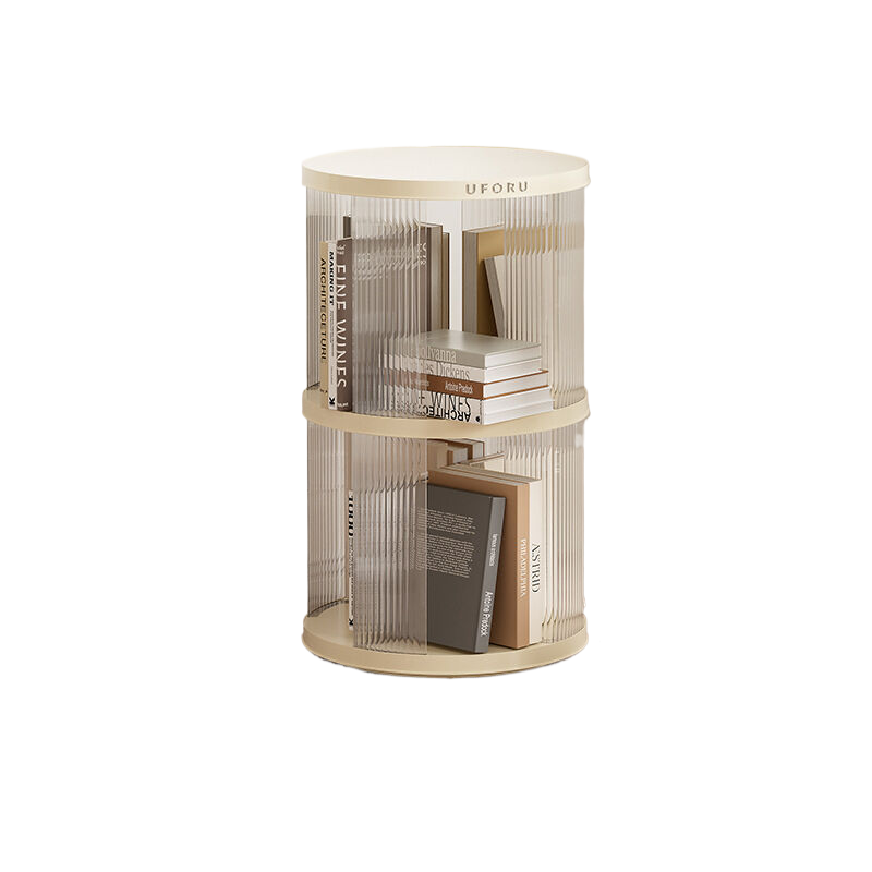 Rotating circular bookshelf 2 layers- Cream White Multi-Layer Storage Rack, 40.5x40.5x69.5cm (ABS+PET)