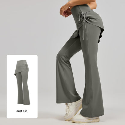 Women's High Waist Skirted Flare Yoga Pants with Adjustable Ruched Drawstring (XXL size)- Grey Faux Two Piece Bootcut Leggings for Pilates, Gym Workout, Running, Dance and Everyday Wear