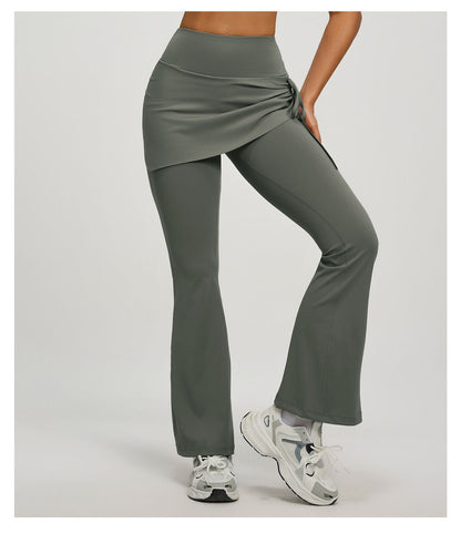 Women's High Waist Skirted Flare Yoga Pants with Adjustable Ruched Drawstring (XXL size)- Grey Faux Two Piece Bootcut Leggings for Pilates, Gym Workout, Running, Dance and Everyday Wear