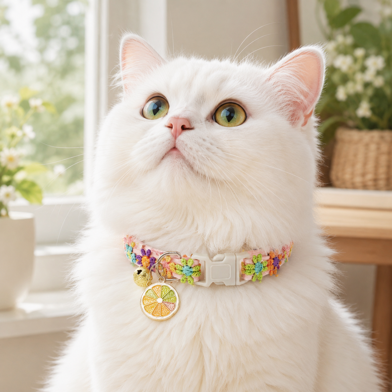 Floral Lace Pet Collar with Bell and Charm (Orange version)- Adjustable Polyester Cat Collar for Small Dogs and Cats, Colourful Embroidered Neck Collar, Cute Puppy Kitten Accessory, 18-30cm