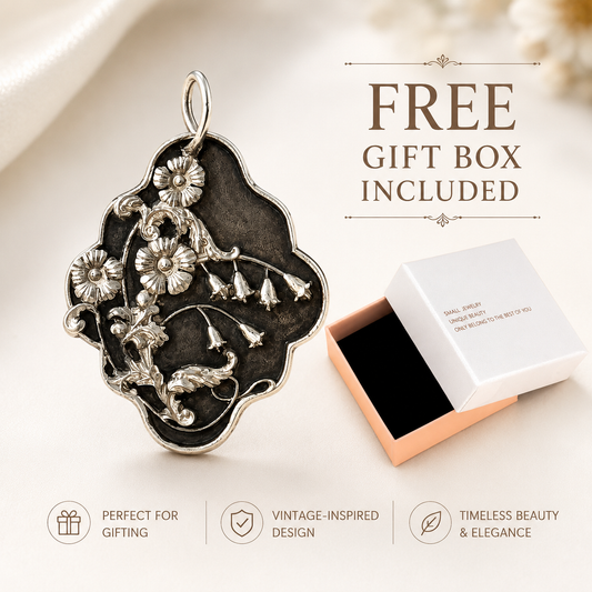 Vintage Handcrafted Lily of the Valley Pendant Necklace Charm - Hand Engraved Retro Antique Silver Floral Pendant, Gift Box Included, Elegant Jewellery Accessory for Women, Everyday Wear & Gift Giving
