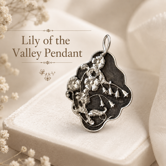 Vintage Handcrafted Lily of the Valley Pendant Necklace Charm - Hand Engraved Retro Antique Silver Floral Pendant, Gift Box Included, Elegant Jewellery Accessory for Women, Everyday Wear & Gift Giving