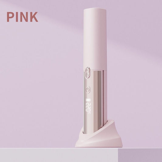 Pink Portable Cordless Hair Straightener Brush Rechargeable Mini Hair Styling Comb, USB-C Fast Charging, 4 Temperature Settings 140-220Â°C, Anti-Scald Design, Travel Hair Straightener for Home & On-the-Go Styling