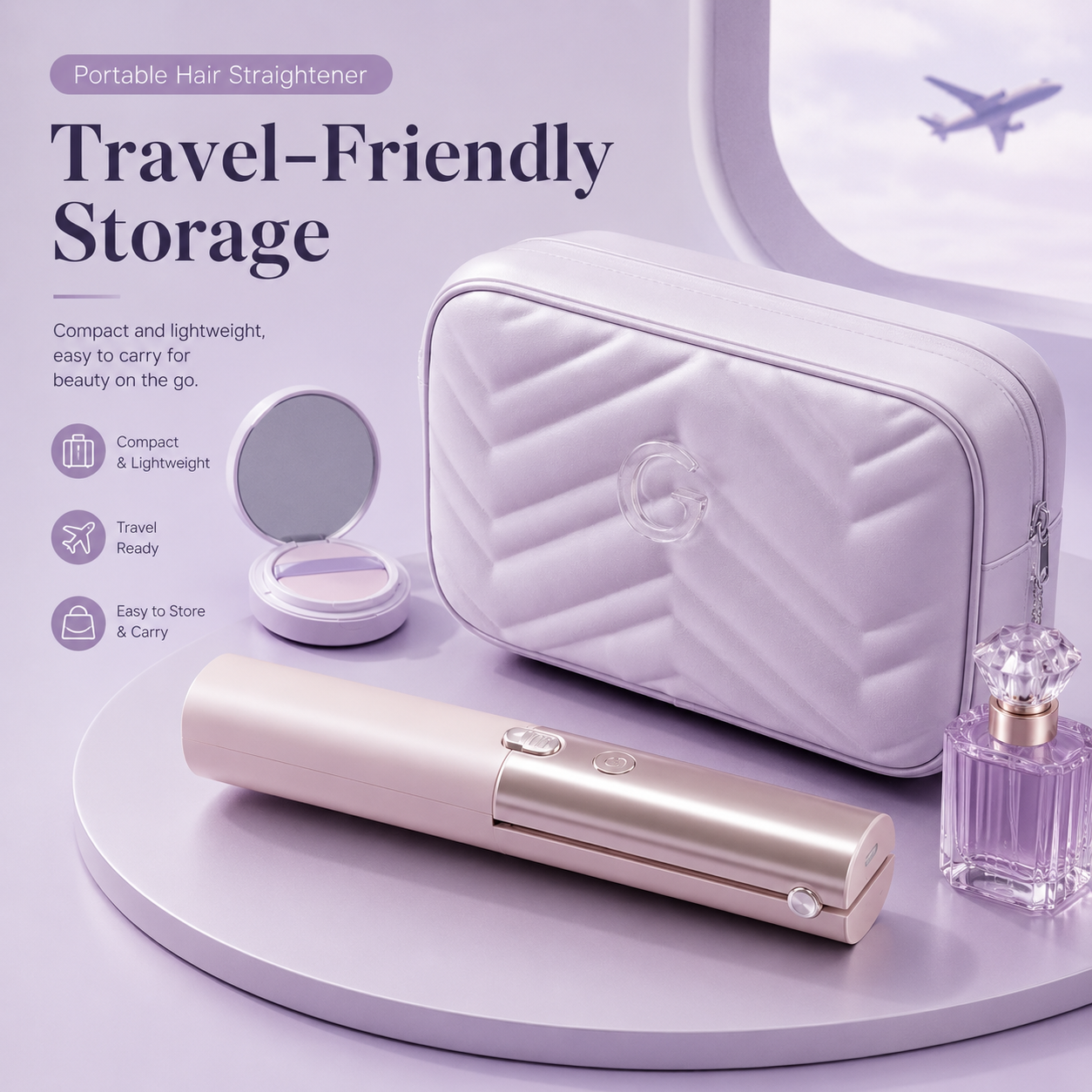 Pink Portable Cordless Hair Straightener Brush Rechargeable Mini Hair Styling Comb, USB-C Fast Charging, 4 Temperature Settings 140-220Â°C, Anti-Scald Design, Travel Hair Straightener for Home & On-the-Go Styling