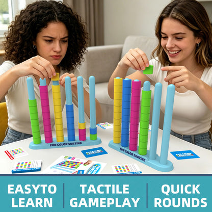 Colour Sorting Stacking Game with 50 Challenge Cards, Single Player Logic Puzzle and Ring Matching Tabletop Activity for Family Game Nights, Parties and Brain Training