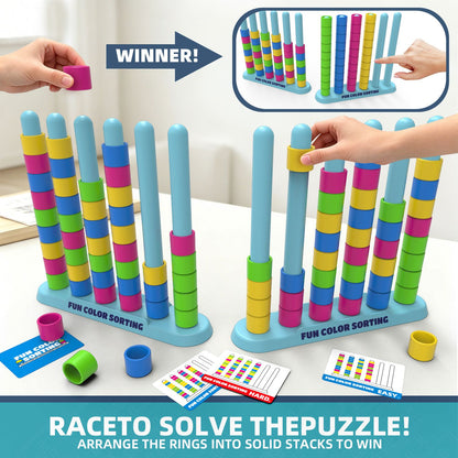 Colour Sorting Stacking Game with 50 Challenge Cards, Single Player Logic Puzzle and Ring Matching Tabletop Activity for Family Game Nights, Parties and Brain Training