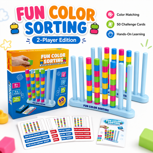 Colour Sorting Stacking Game 2 Player Edition with 50 Challenge Cards, Family Board Game, Educational Color Matching Logic Puzzle, Ring Stacking Brain Teaser Party Game for All Ages