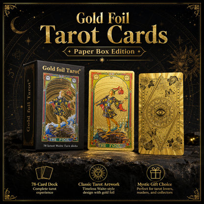 Gold Foil Eye Paper Box Tarot Cards Waterproof PVC Plastic 78 Card Tarot Deck, Classic Gold Foil Divination Oracle Cards, Durable Shuffle Friendly Mystic Gift for Beginners and Collectors