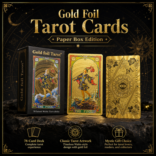 Gold Foil Eye Paper Box Tarot Cards Waterproof PVC Plastic 78 Card Tarot Deck, Classic Gold Foil Divination Oracle Cards, Durable Shuffle Friendly Mystic Gift for Beginners and Collectors