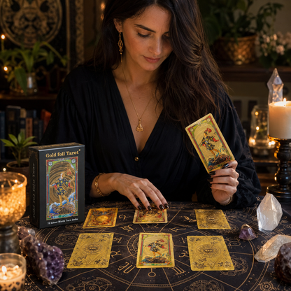 Gold Foil Eye Paper Box Tarot Cards Waterproof PVC Plastic 78 Card Tarot Deck, Classic Gold Foil Divination Oracle Cards, Durable Shuffle Friendly Mystic Gift for Beginners and Collectors