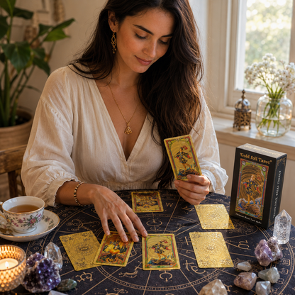 Gold Foil Eye Paper Box Tarot Cards Waterproof PVC Plastic 78 Card Tarot Deck, Classic Gold Foil Divination Oracle Cards, Durable Shuffle Friendly Mystic Gift for Beginners and Collectors