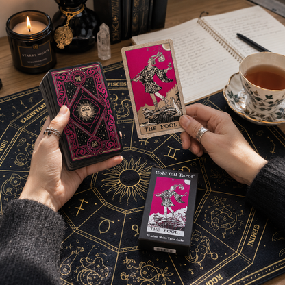 Rose Red Sun Paper Box Tarot Cards Waterproof PVC Plastic 78 Card Tarot Deck, Classic Divination Oracle Cards, Durable Shuffle Friendly Mystic Reading Cards Gift for Beginners and Collectors