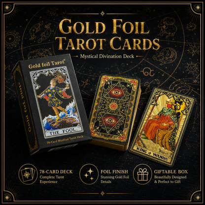 Gold Foil Tarot Cards Gilded Hexagram Paper Box Edition Waterproof PVC Plastic 78 Card Tarot Deck, Classic Divination Oracle Cards, Durable Shuffle Friendly Mystic Reading Gift for Beginners and Collectors
