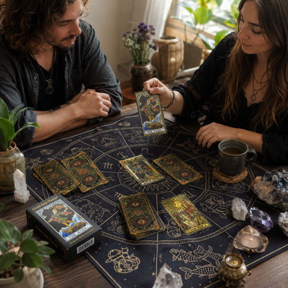 Gold Foil Tarot Cards Gilded Hexagram Paper Box Edition Waterproof PVC Plastic 78 Card Tarot Deck, Classic Divination Oracle Cards, Durable Shuffle Friendly Mystic Reading Gift for Beginners and Collectors
