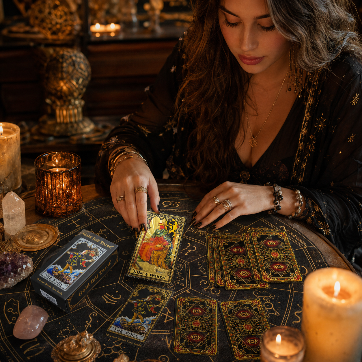 Gold Foil Tarot Cards Gilded Hexagram Paper Box Edition Waterproof PVC Plastic 78 Card Tarot Deck, Classic Divination Oracle Cards, Durable Shuffle Friendly Mystic Reading Gift for Beginners and Collectors