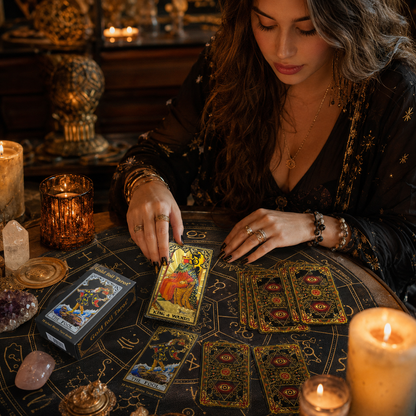 Gold Foil Tarot Cards Gilded Hexagram Paper Box Edition Waterproof PVC Plastic 78 Card Tarot Deck, Classic Divination Oracle Cards, Durable Shuffle Friendly Mystic Reading Gift for Beginners and Collectors