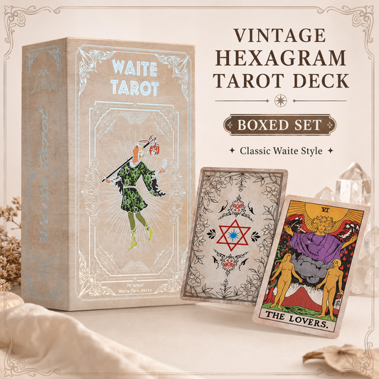 Vintage Hexagram Tarot Deck Boxed Set Waterproof PVC Plastic 78-Card Waite Tarot Cards, Classic Divination Oracle Deck, Retro Hexagram Storage Box, Durable Collectible Gift for Tarot Readers